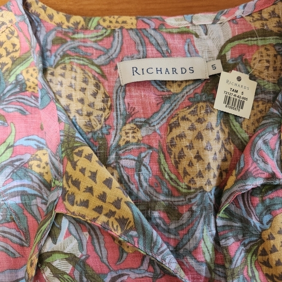 Richards Pineapple Linen Top Short sleeve Size 5 100% Linen - Picture 10 of 11